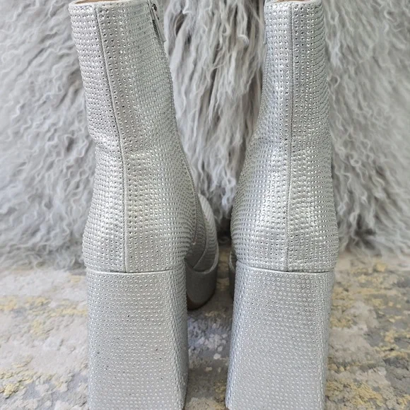 Mia Iva Silver Platform Boots | Sparkly Block Heel Ankle Boot| Size 7.5 - Picture 7 of 17